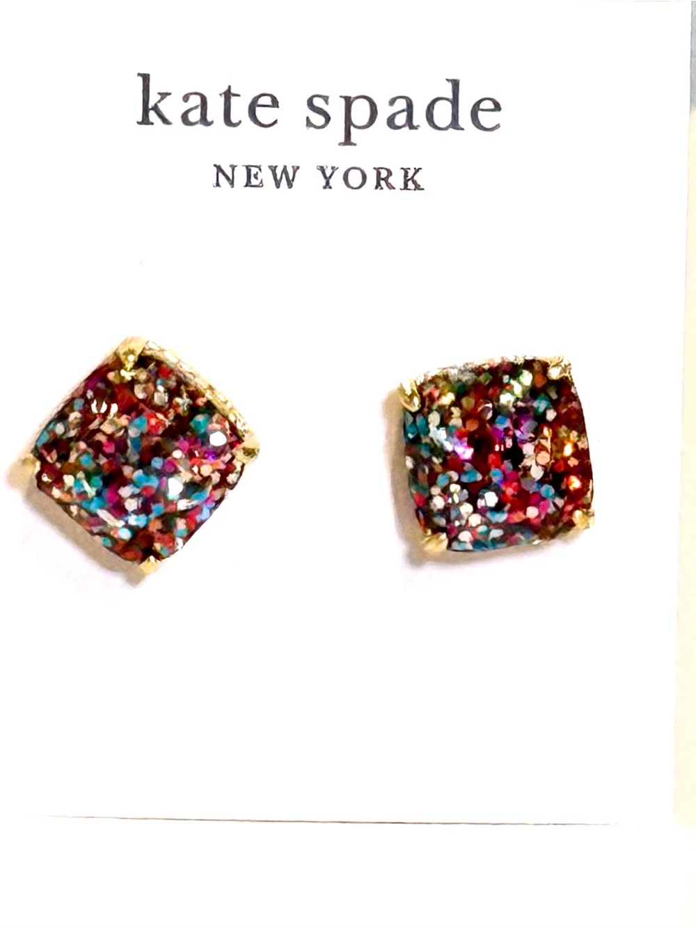 NWT Kate Spade New York Multicolor Glitter Square Stud Earrings